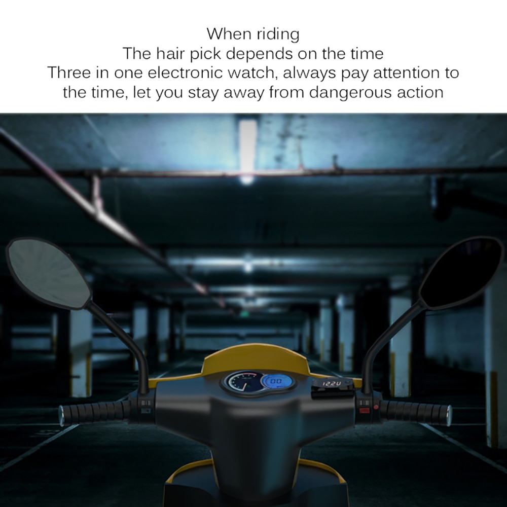 Mini Digitale Voltmeter Ampèremeter 12V 3 in 1 Digitale LED Display Klok Thermometer Indicator Gauge Panel Meter Voor Auto motorfiets