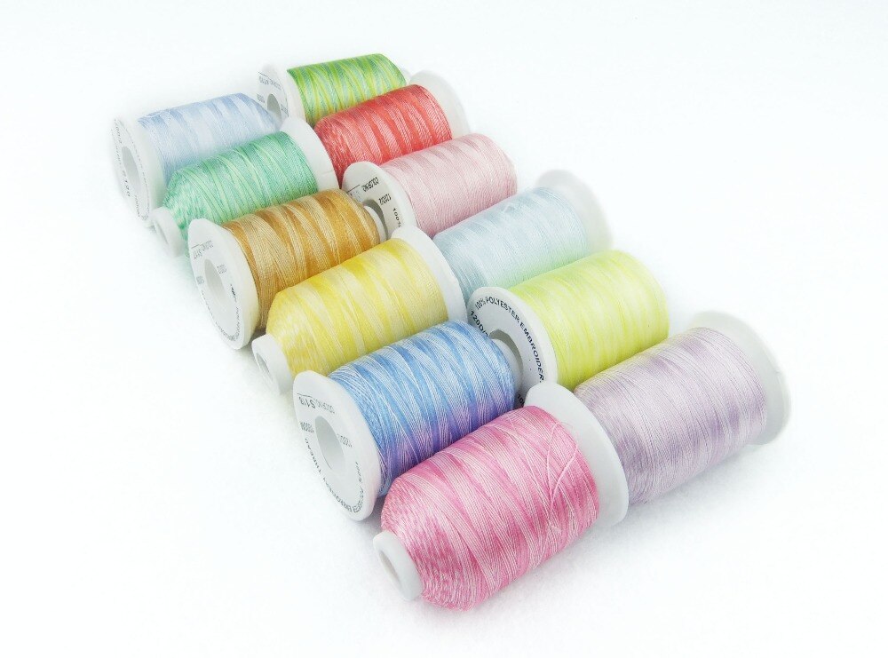 Simthread 12 popular variegated Colors polyester embroidery machine thread 1100 Yards spool thread