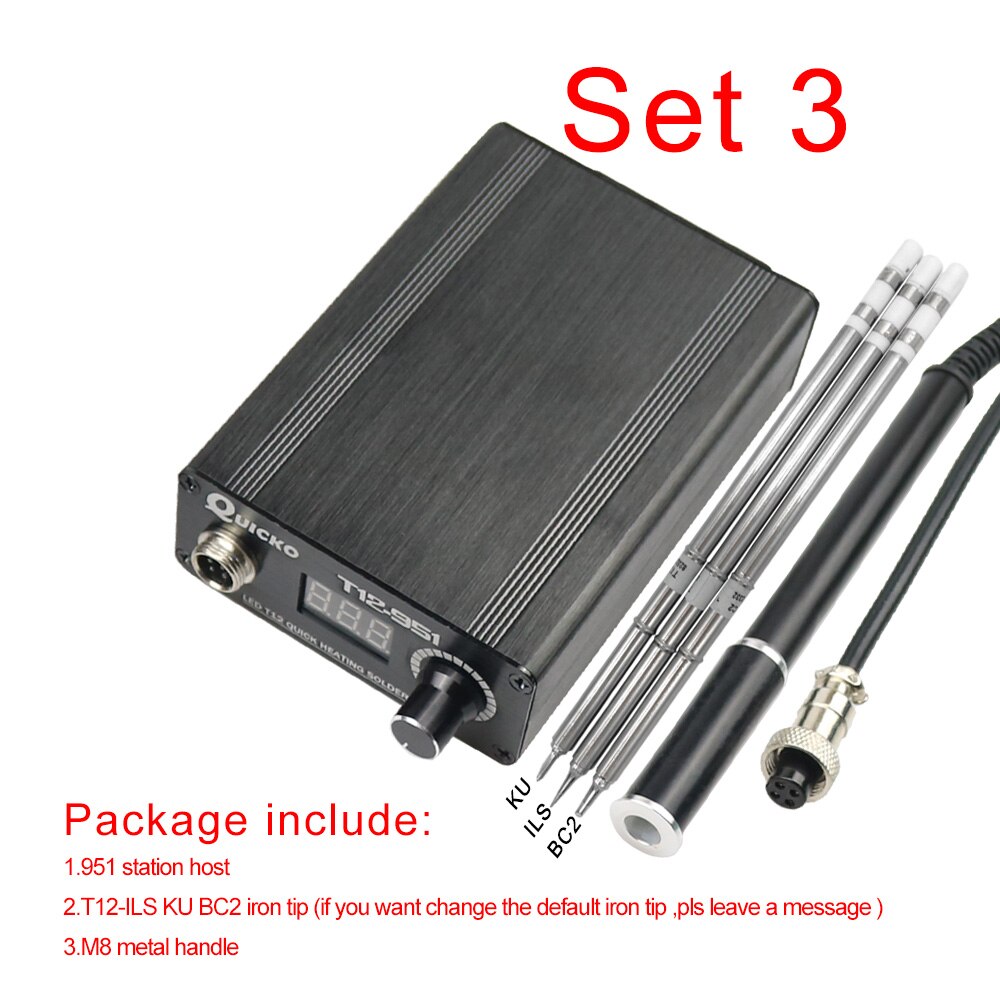 LED T12-951 Digital Controller Soldering Station Electronic solder Iron with M8 Metal handle and iron tips without power cable: SET3