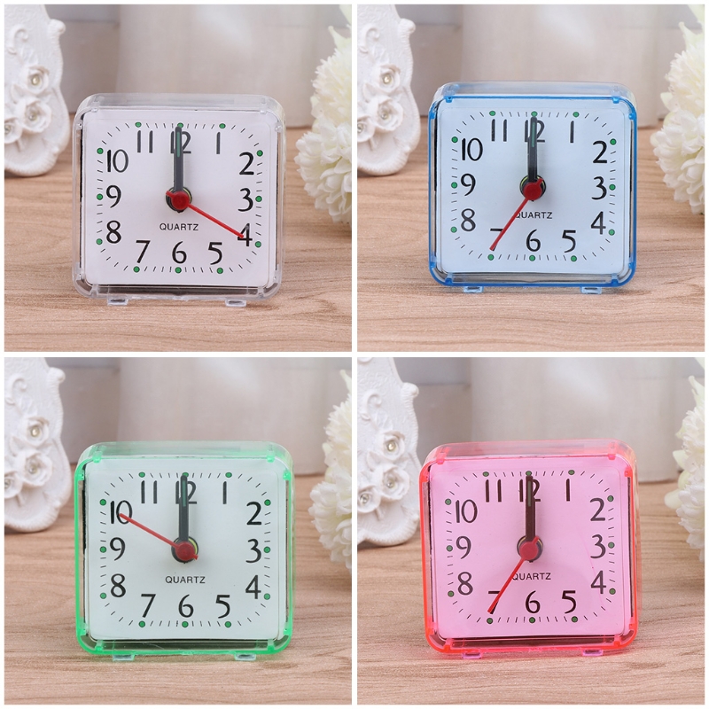 Mini Square Quartz Beep Alarm Clock Plastic Desk Table Travel Trip Portable White/Green/Blue/Pink