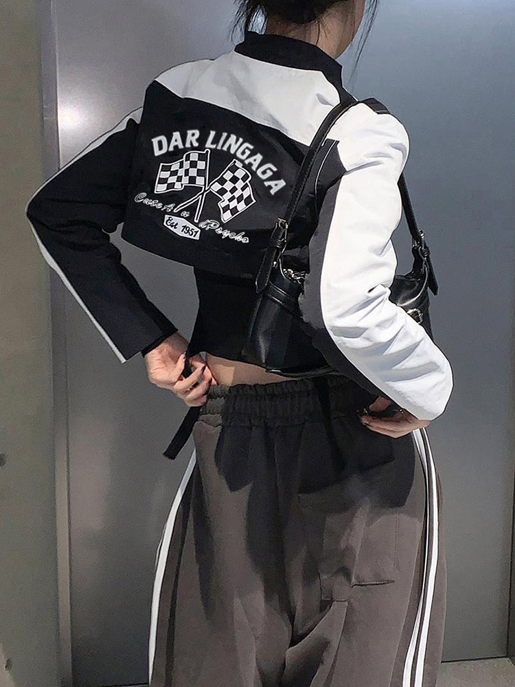 Rockmore cropped jakker til kvinder cool biker-stil streetwear lynlås kort frakke  y2k lange ærmer efterårsovertøj