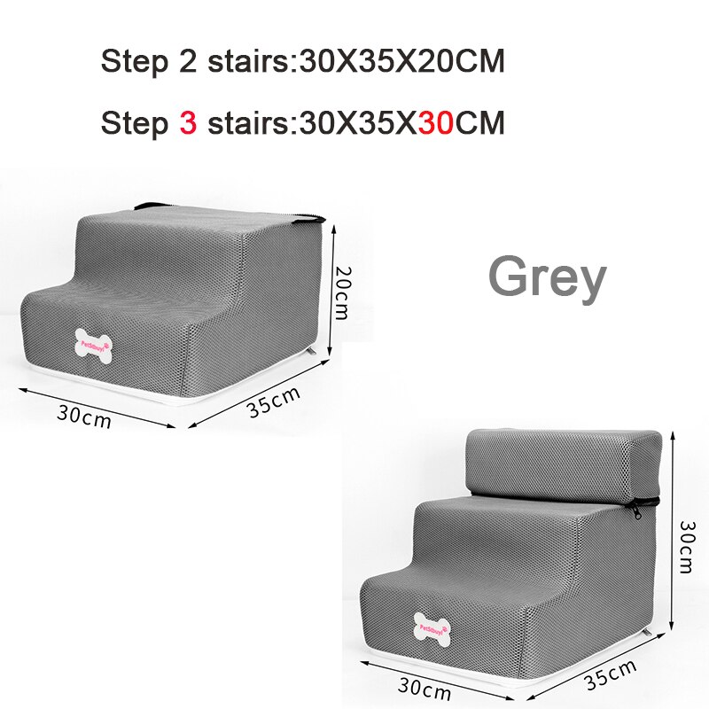 Hundtrappa sällskapsdjur 3 trappsteg för liten hund katt hund hus husdjur ramp stege halkskydd avtagbara hundar säng trappor husdjur leveranser: Grå / 2 steg (30 x 35 x 20cm)