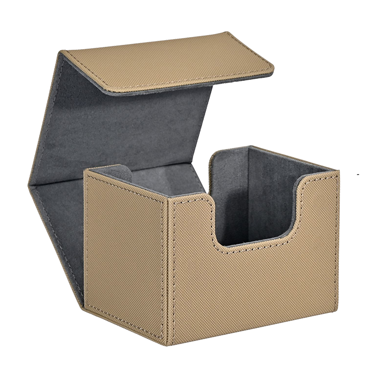 Card Deck Box , Card Storage Box Fits 100 single Sleeved Cards, PU Leather Strong Magnet Card Deck Case for TCG Cards: light yellow