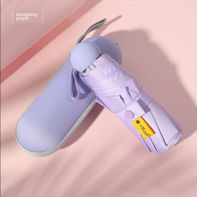 Ultra-Light Small Mini Portable College Style Folding Capsule Five-fold Umbrella Vinyl Sun-resistant UV-Protection College Style: Fumigating Purple