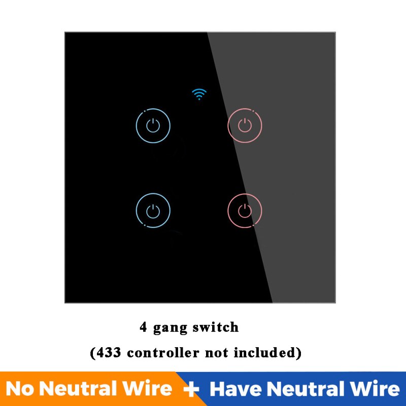 WIFI Smart Touch Light Switch APP Remote Control Supports Alexa Voice Control No Neutral Required AC 110V-240V 1/2/3/4gang Wall: 04