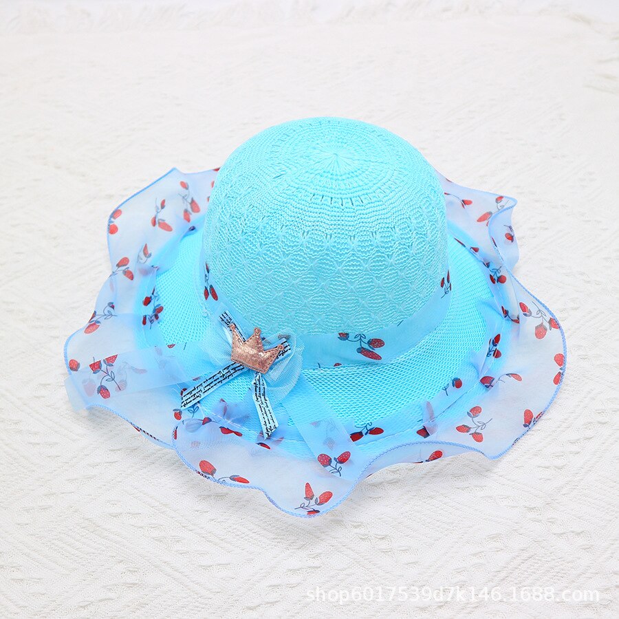 gorro niña Sombrero de paja ondulado para niña y bebé, sombrero de verano con cinta decorativa, para playa, de 1 a 8 años: Blue