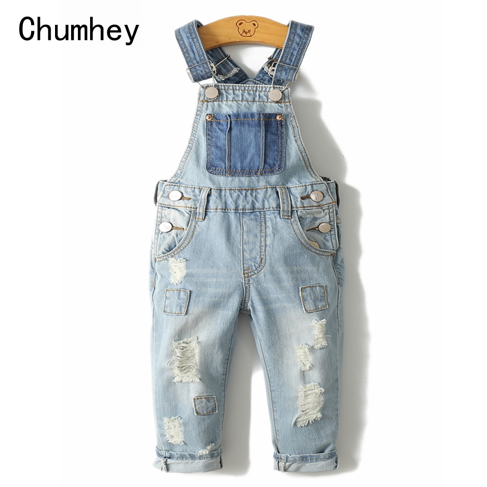 Kinder Overalls 2-8T Weiche Stretchy Denim Zerrissenen Löcher Jungen Mädchen Bib Hosenträger Jeans Hose Kinder Kleidung Kleidung chumhey