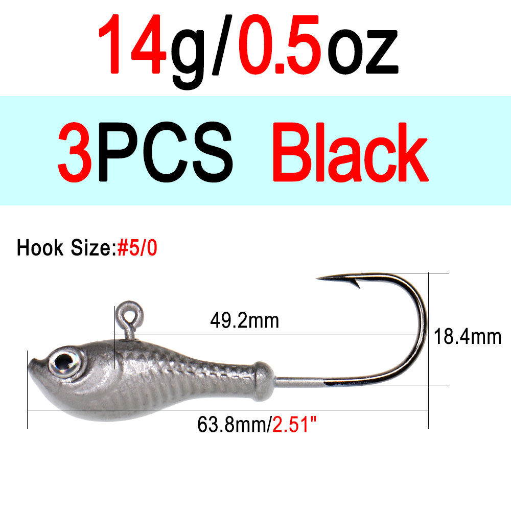 ICERIO 3 stücke 10g 14g 28g glühen Angeln Locken Metall Swimbait Jig Köpfe Haken Bucktail Jig Köpfe salzwasser Wackeln Köder Halfter Haken: 3Stck 14g  Schwarz