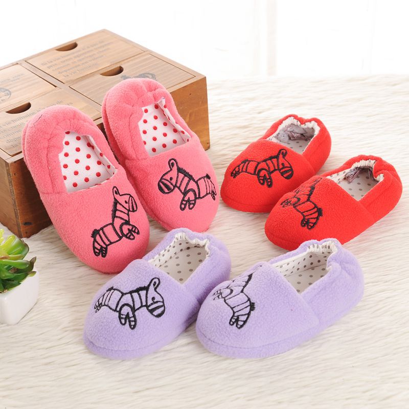 Cartoon Zebra Kids Warm Shoes Boys Girls Soft-soled Slippers Kids Winter And Autumn Indoor Child Home Shoes