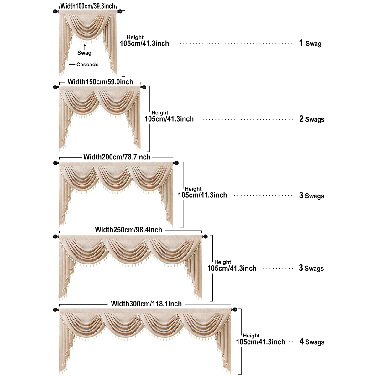 Cortina cenefa de de lujo europeo , con borde de borla, perfecta para cocina, sala de estar, bolsillo para varilla, decoración de habitación, 1 ud.: 2 x 2,6
