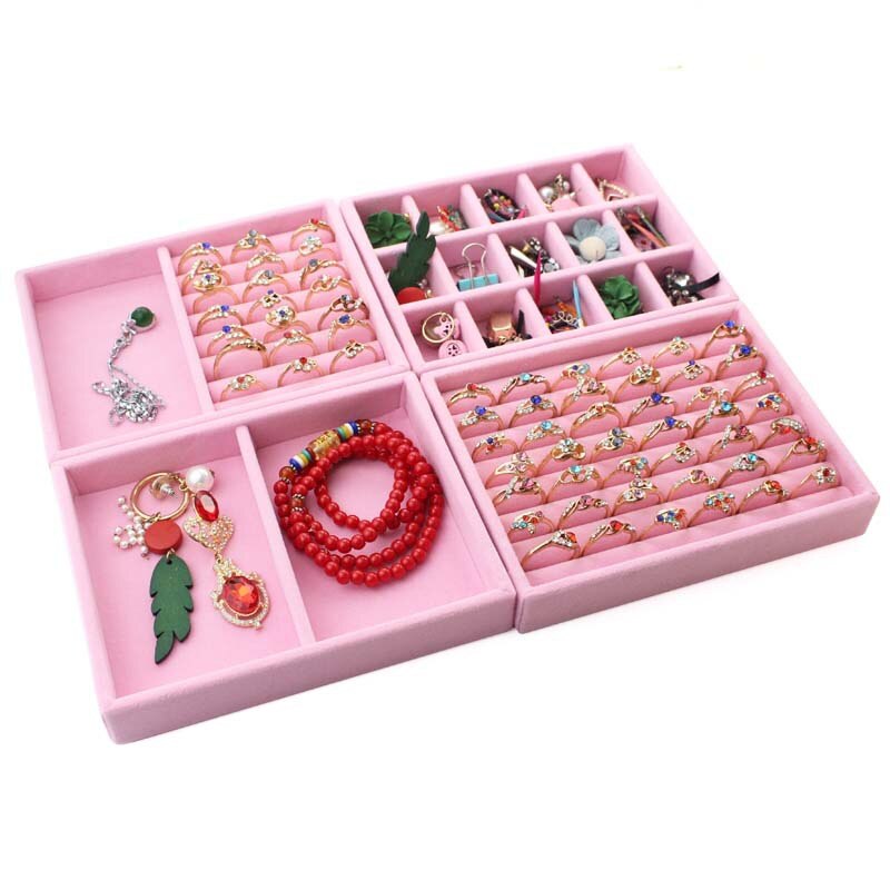 Bandeja De almacenamiento De Joyas De terciopelo rosa, Organizador De joyería, soporte para pendientes, vitrina, Organizador De Joyas