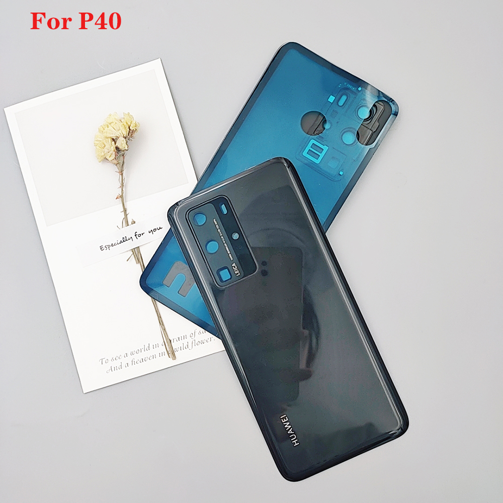 Huawei P40 P 40 Pro Battery Cover Back Glass Panel Rear Housing Case For P 40 Battery Protect Shell With Camera Lens Frame +Logo: black P40