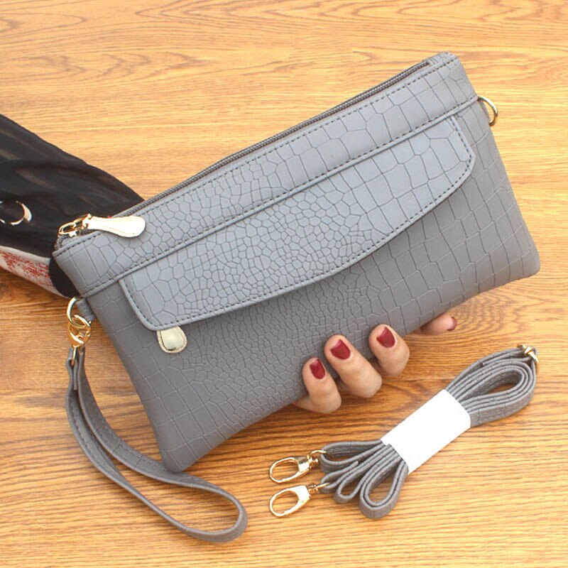 Women Clutches Casual Female Clutch Bag Black Crocodile Pattern Women Messenger Shoulder Bags Mini Cross Body Bags: Gray