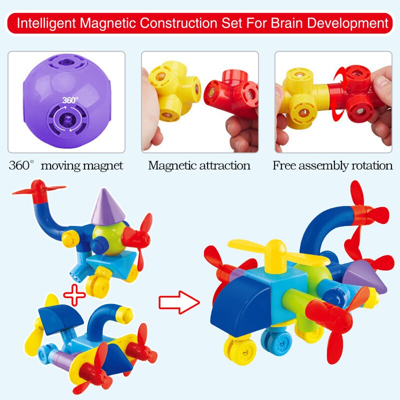 DIY Colorful Cognitive Transportation Marble Runs Plastic Pipe Mosaic Helicopter aircraft Block Children's kindergarten Toys