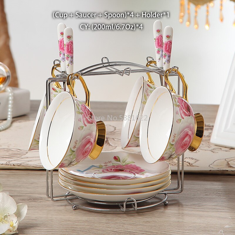 Romantic Bone China Coffee Set British Porcelain Tea Set Ceramic Pot Creamer Sugar Bowl Teatime Teapot Coffee Cup Coffeeware