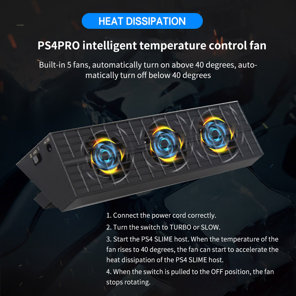 Temperaturkontrol blæser automatisk blæsertilstand spillekonsol blæser justerbar blæserhastighed til  ps4 konsol køler køleventilator