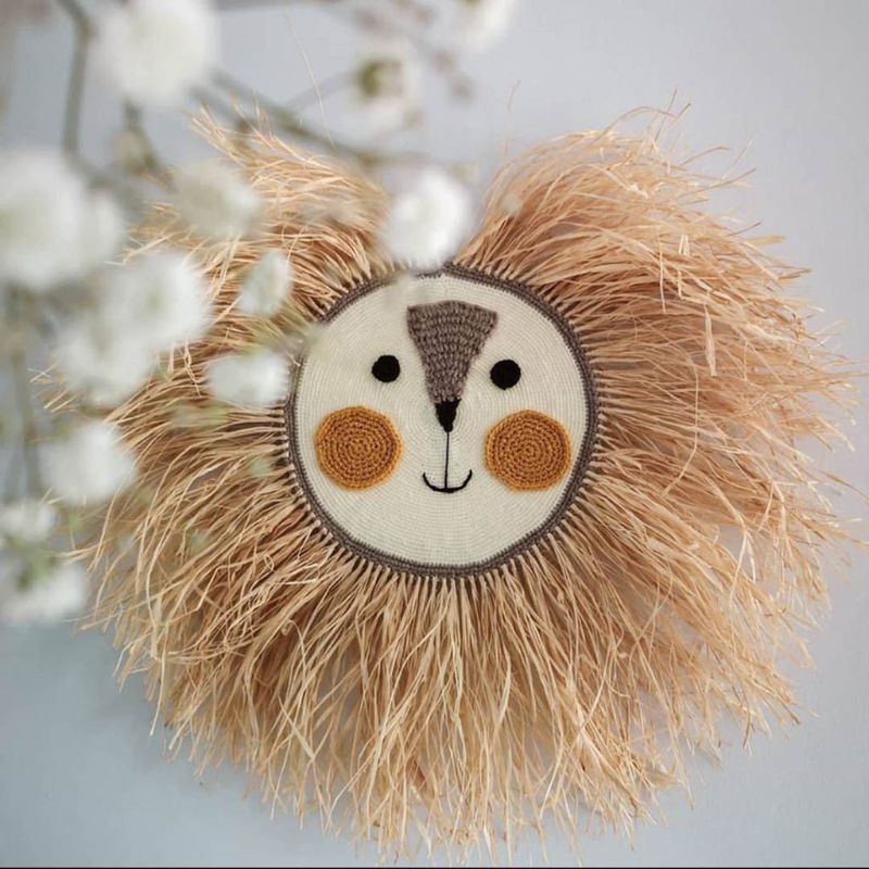 Animal tête mur ornement bébé fille chambre dessin animé Lion suspendus décorations coton fil tissage décor tenture murale jouets