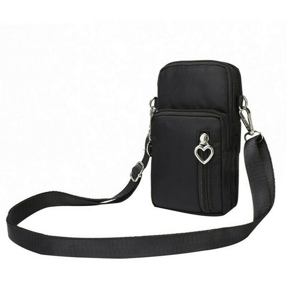 Mulher cruz-corpo celular bolsa de ombro bolsa caso cinto bolsa carteira: Black