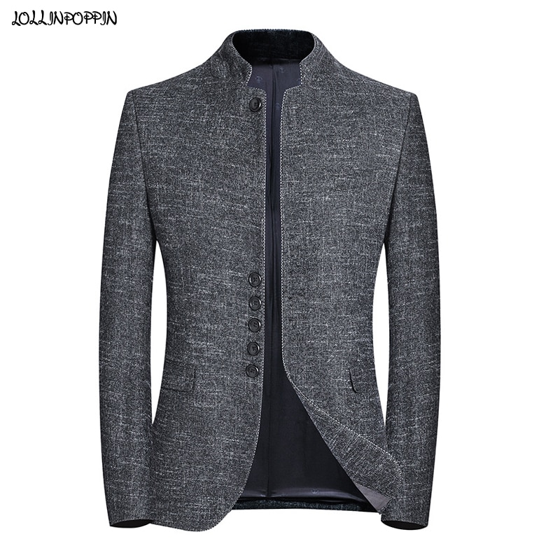 Stand krave mænd grå jakke forretning smart afslappet enkelt breasted anti-rynke herre tunika jakker