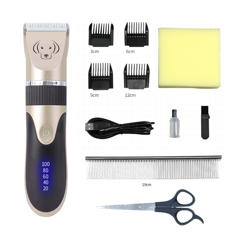 Pet Cat Hair Clippers Grooming USB Rechargeable Low-Noise Electric haircut Trimmer Shaver Set for Animal kit: Yellow-B