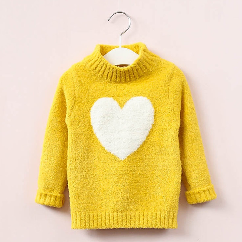 Baby gebreide trui meisje winter en herfst lange mouw warme halfhoge kraag schattige hartjes trui meisjes 3-7y