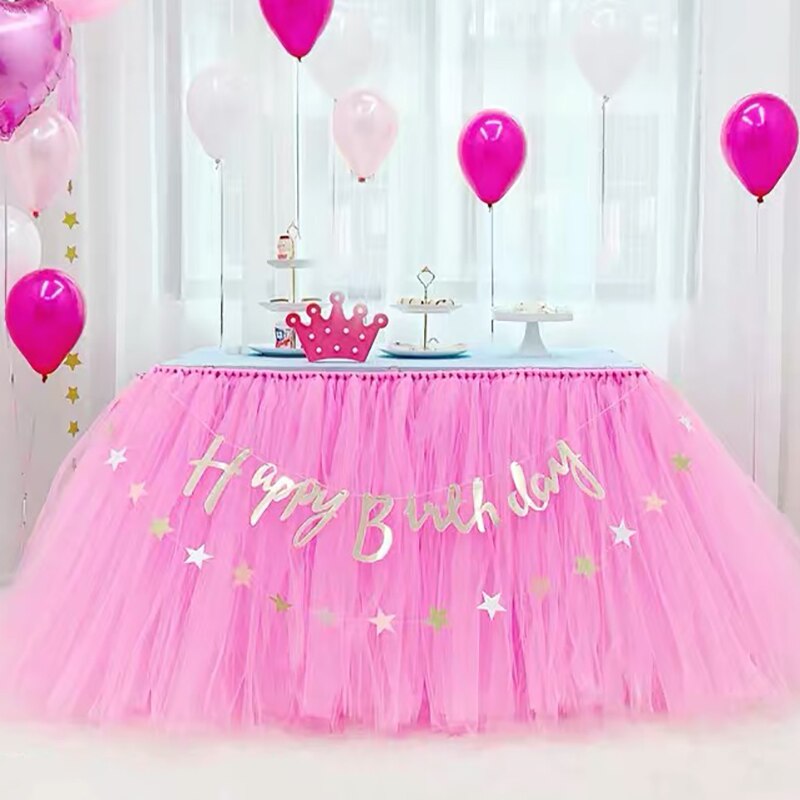 Tulle Tutu Table Skirt Tableware for Wedding Decoration Baby Shower Party Wedding Table Skirting Home Textile Finished Product: Pink