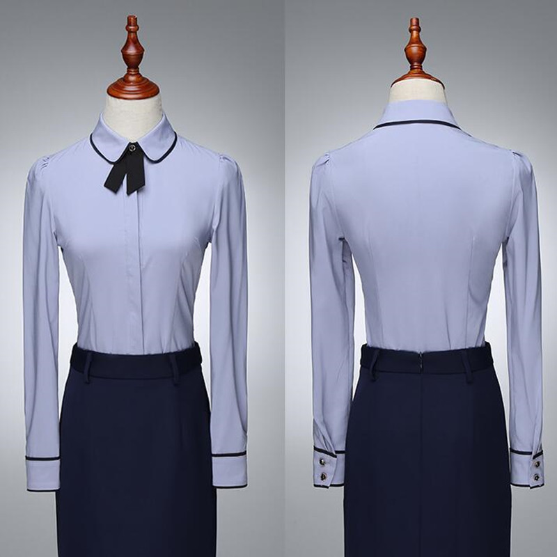 Naviu Spring Women Blouse Clothes Formal Business Slim Long Sleeve Chiffon Bow Tie Shirt Office Lady Plus Size Tops