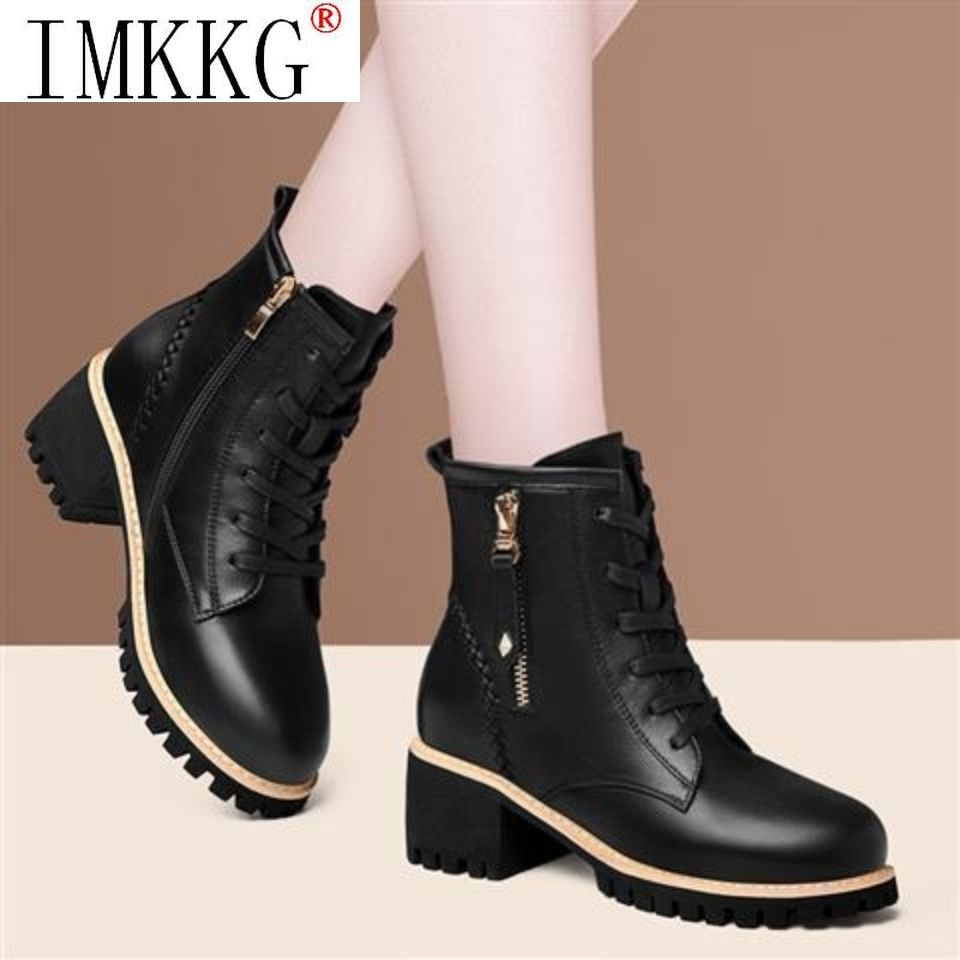 Bottes Martin en cuir souple et coton pour femmes, nouvelles chaussures chaudes de à semelle épaisse assorties avec tout, automne et hiver