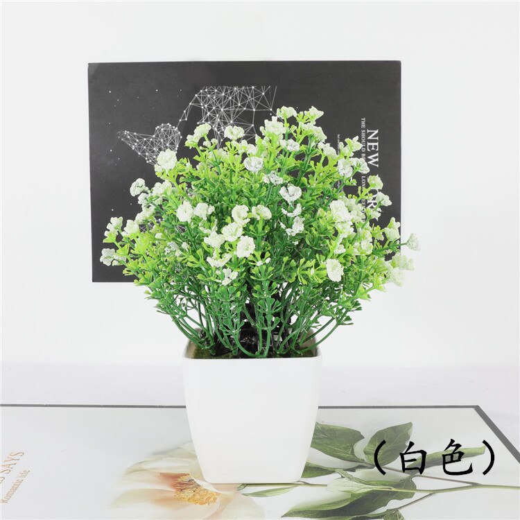 1pc Artificial Flower Bonsai Small Simulated Tree Plants Table Desktop Potted Ornaments Home Hotel Garden Decorate Plants: white