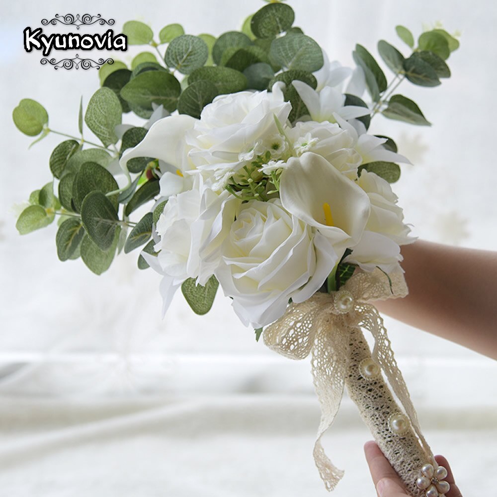 Mini ramo de flores de boda Boho de kyovia, ramo de novia con toque Real, flores de lirio blanco, ramo de novia FE100