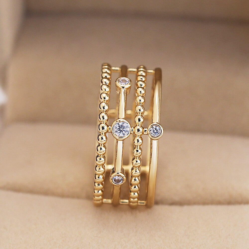 Huitan Charms Simple Women Ring With Bead Shaped Daily Wearable Accessory Ring For Office Lady Luxury Gold Color CZ Setting