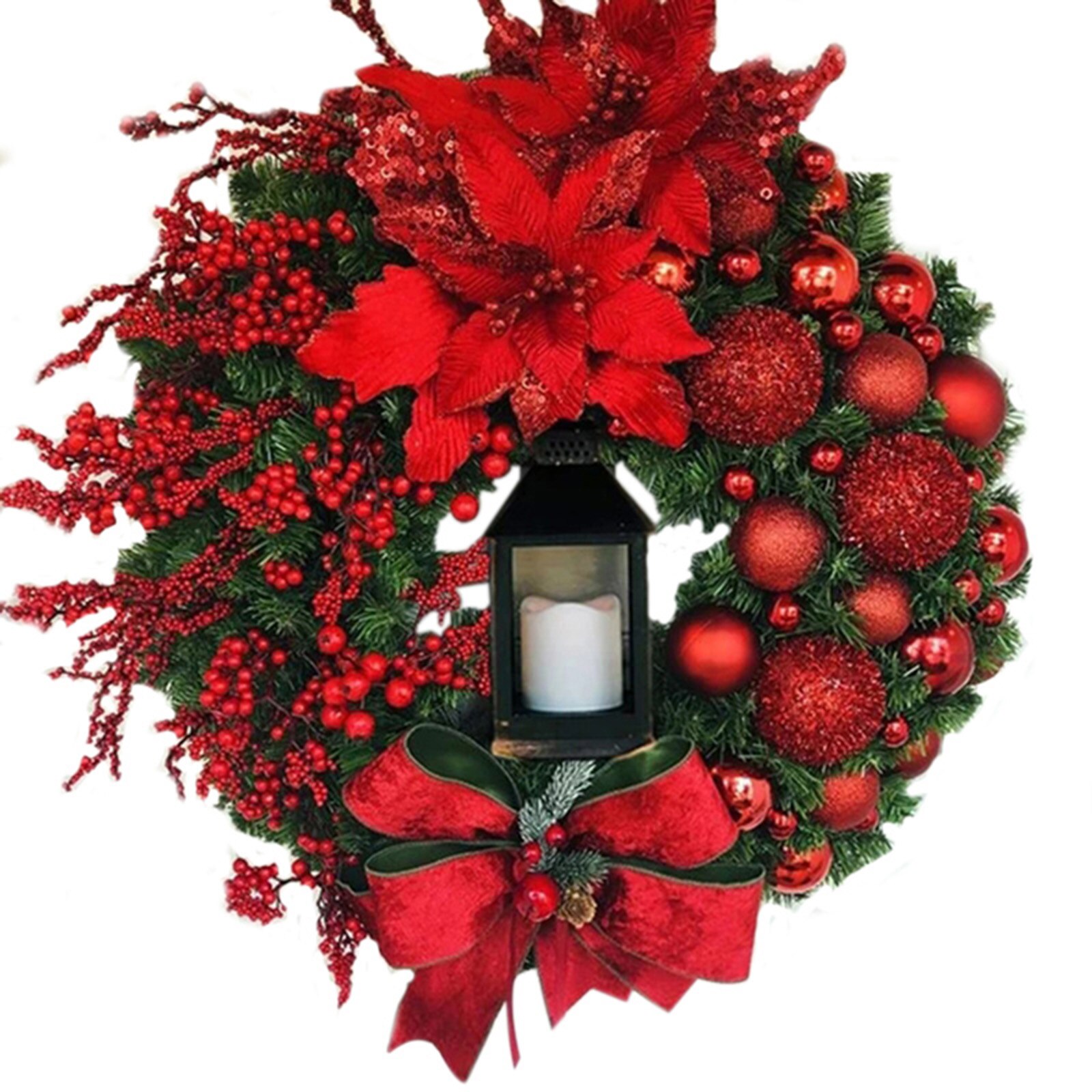 Corona de navidad roja de 40CM, corona de champán dorada para Navidad, decoración de adorno de ventana puerta o pared LBShipping: Rojo / 50 cm