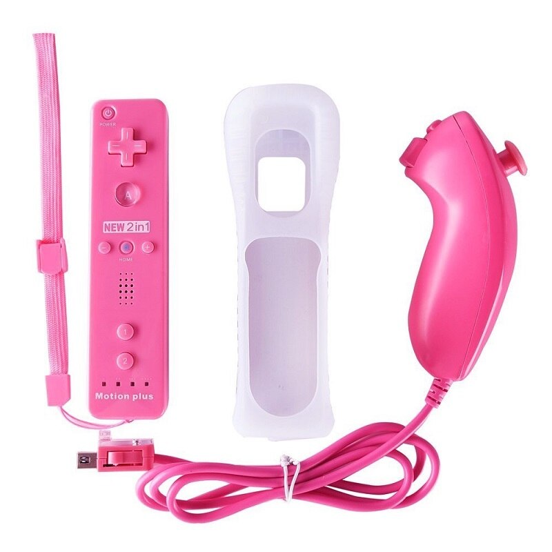 2 in 1 Wireless Gamepad Remote Controller per Nintendo Wii Built-in Motion Plus con Il Nunchuck per Joystick Video gioco Accessorio: Option1-Pink