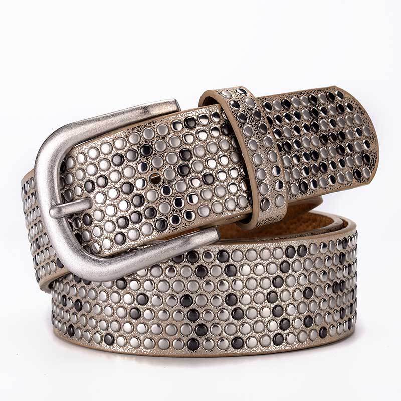 Ceinture large pour femmes en croûte de cuir PU, avec rivets rétro, ceinture large sauvage, style européen et américain
