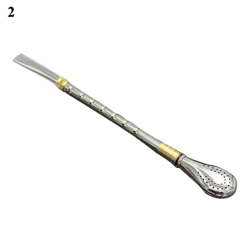 Gold Decrative Stainless Steel Tea Straws Bombilla Gourd Reusable Tea Tools Drinking Straw Spoon Multifunction Coffee Tea Tool: 2