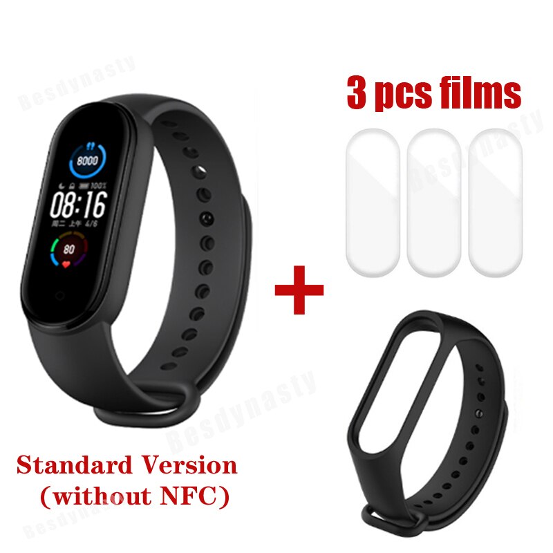 Xiaomi Mi Band 5 Fitness Bracelet Magnetic Charge 24h Heart Rate Sleep REM Nap Step Swim Sport Monitor Remind Alarm wristband 5: add black