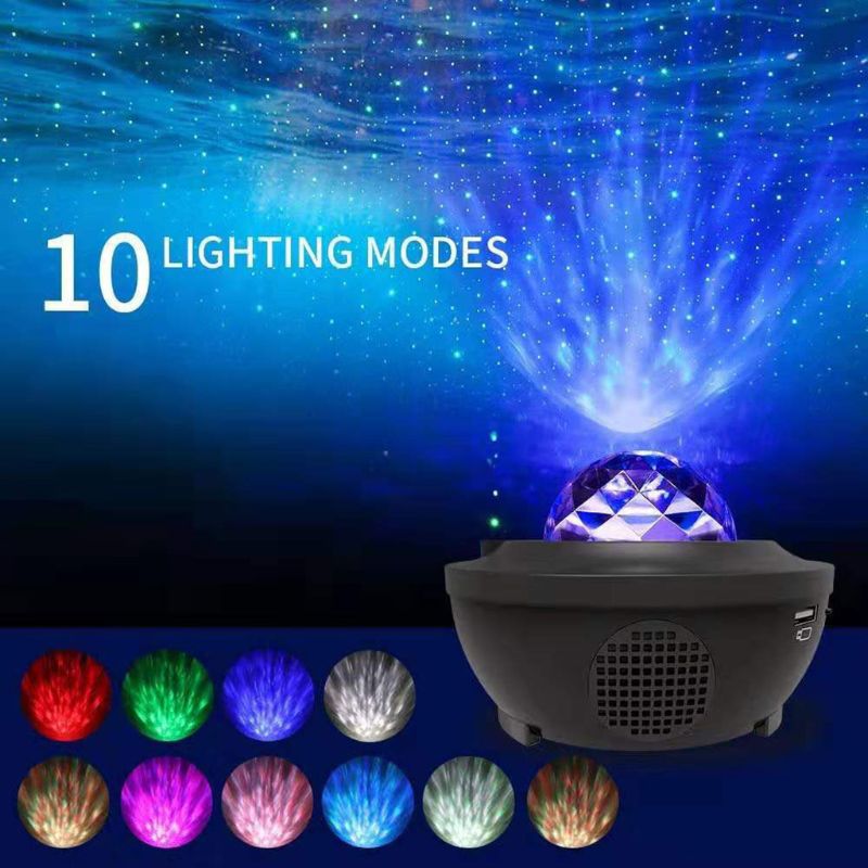 Led stjernelys projektor roterende havbølge natlys nebula projektorlampe med bluetooth & timer & fjernbetjening