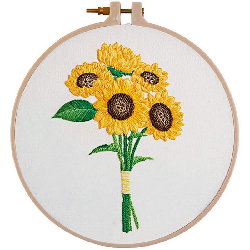 Range of Embroidery Starter Kit Stamped Embroidery Kit Embroidery Cloth with Pattern, Bamboo Embroidery Hoop: Default Title