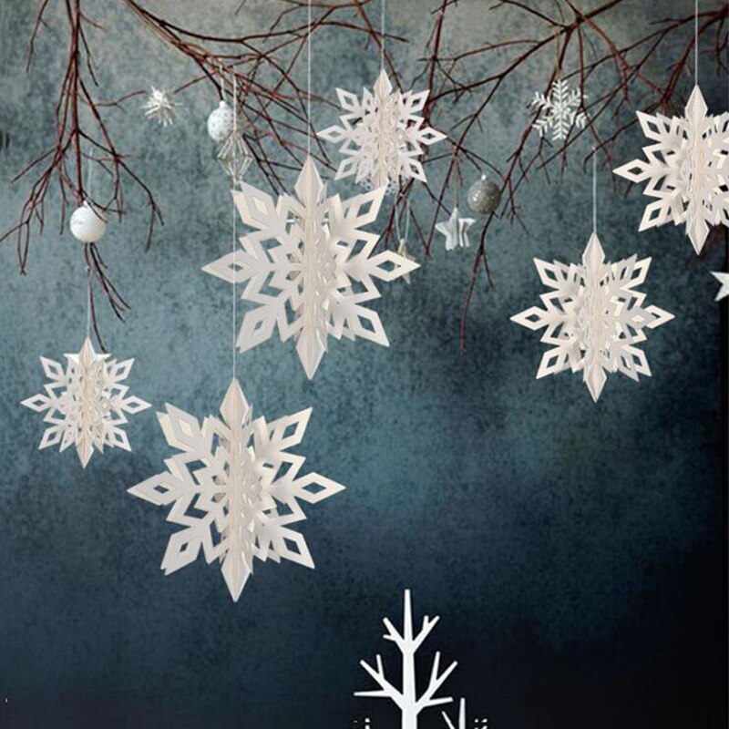 Decoraciones de copos de nieve de Navidad para de Frozen, guirnaldas de papel huecas 3D, adorno de nieve falsa, decoraciones de invierno para el hogar: white