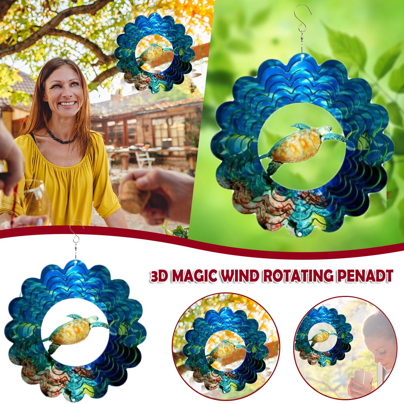 Spinner de viento de acero inoxidable 3D, artesanías para la decoración del jardín, colgante de pared nórdica para habitación, coche, decoración del hogar: Default Title