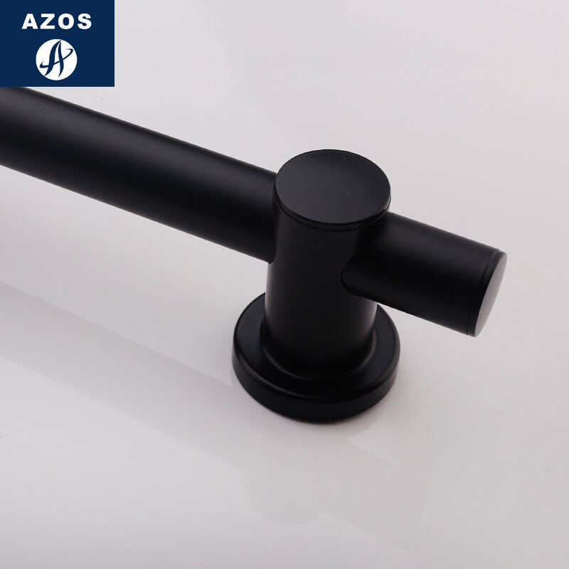 Azos Shower Rod SUS304 Stainless Steel Black Rise And Fall Rotatable Bracket Space Saving Bathroom Round HSSJ027