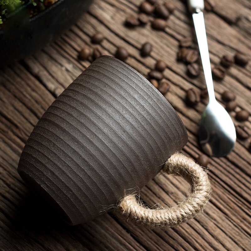Japanese Ceramic Coffee Mugs Retro Handmade Tie Rope 300ml Tea Milk Glass Drinkware Cups and Mug for Home