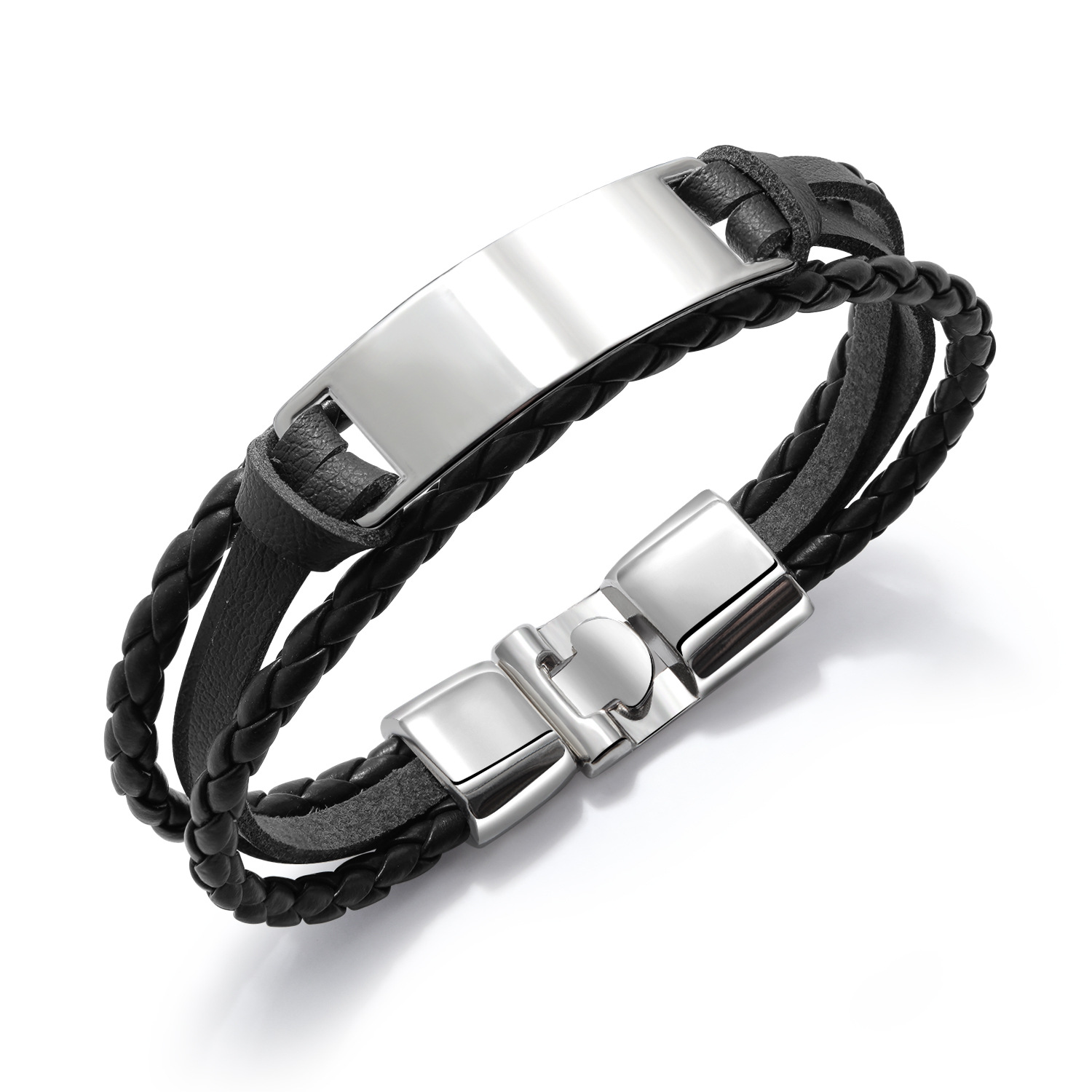 Europese Punk Pu Lederen Armband Met Smooth Tag Voor Vrouwen/Mannen Sieraden 20Cm