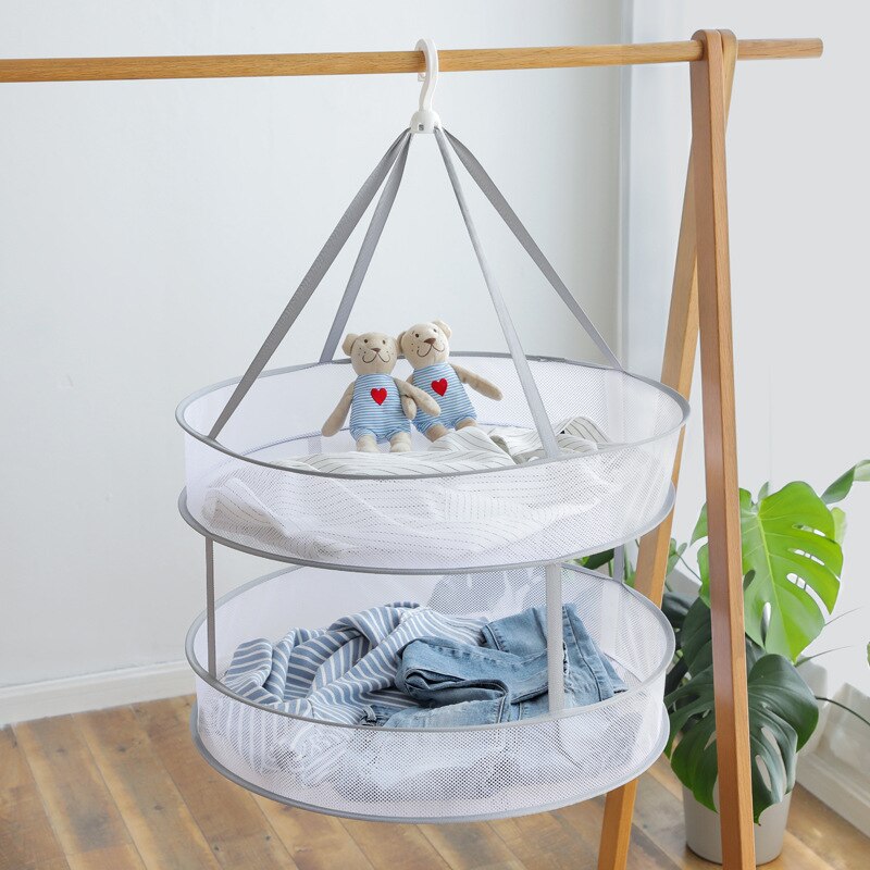3-Layer Clothes Drying Net Collapsible Windproof Clothes Basket Polyester Breathable Dry Socks Drying Rack Laundry Bag