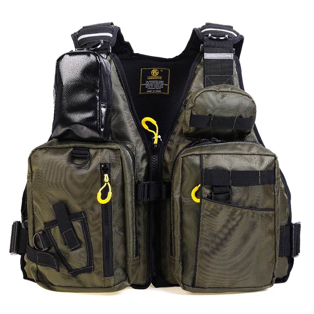Fly Fishing Life Vest Outdoor Breathable Pockets Padded Life Safety Jacket Swimming Sailing Floatation Waistcoat Utility Vest: Army Green