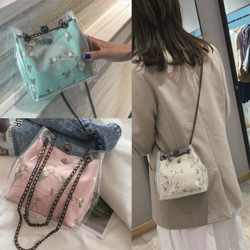 Dames strandtas handtas vintage doorzichtige tassen pvc schouder crossbody tassen jelly candy emmer tas met verborgen ritsvak /door