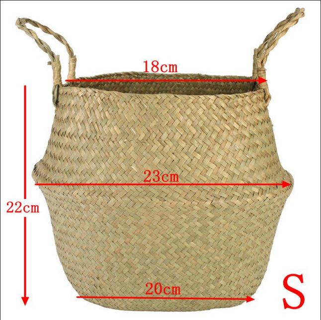 Folding Flower Pot Plant Straw Storage Seagrass Baskets Flower Vase Handmade Hanging Basket Flower Home Decor: small