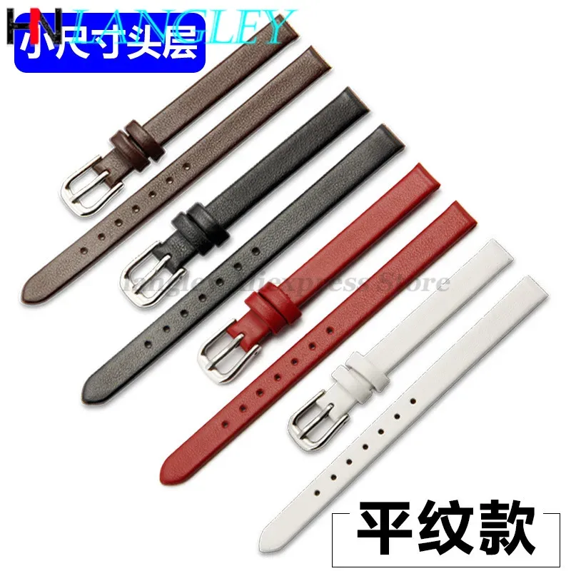 Correa de reloj de cuero suave para mujer, banda de 6mm, 8mm, 10mm, 13mm, 15mm y 17 MM, ancho de tamaño pequeño, correa de reloj de piel de vaca de primera capa