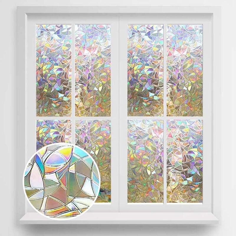 3D no adhesivo ventana película efecto arcoiris pegatina de privacidad etiqueta engomada de cristal de ventana decorativa películas para puerta de vidrio de oficina