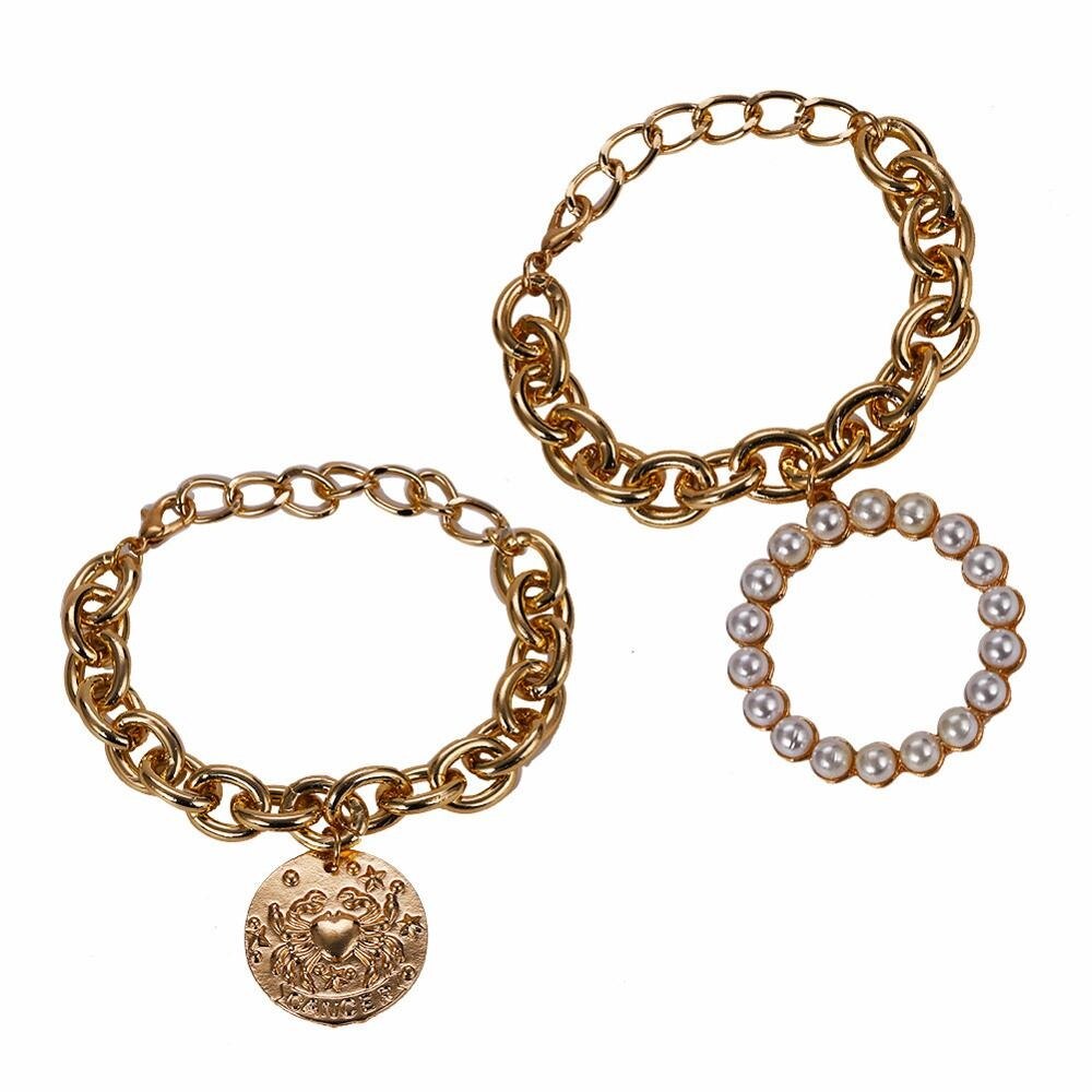 Girlgo Vintage ZA Limited Edition Square Chain Bracelets for Women Metal Charm Bangles Accessories Jewelry Party: Gold Color 7